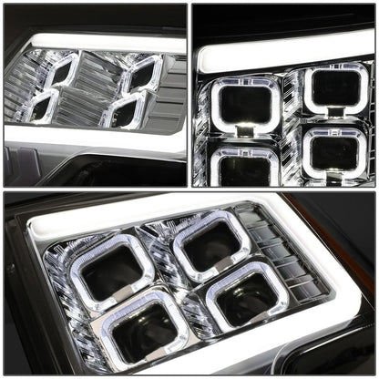 2009-2014 Ford F-150 Quad LED DRL Halo Ring Projector Headlights Chrome