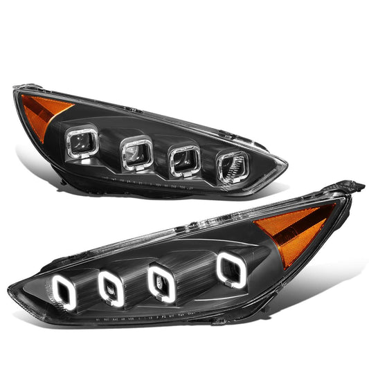 2015-2018 Ford Focus Sequential Halo Projector Headlights Black