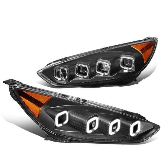 2015-2018 Ford Focus Sequential Halo Projector Headlights Black