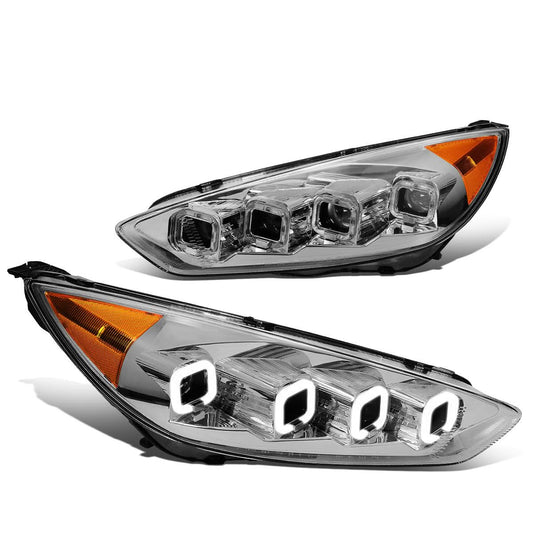 2015-2018 Ford Focus Sequential Halo Projector Headlights Chrome