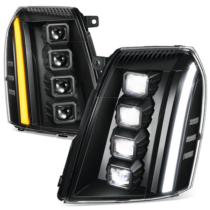 07-14 Cadillac Escalade Quad Projector LED Switchback Headlights Black