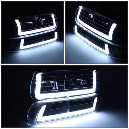 99-02 Silverado 00-06 Tahoe Headlight+Bumper Lamps Black/Smoked