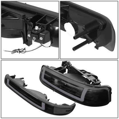 99-02 Silverado 00-06 Tahoe Headlight+Bumper Lamps Black/Smoked