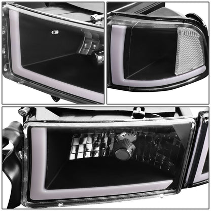 94-02 Dodge Ram LED DRL Headlights Black Housing Clear Corner