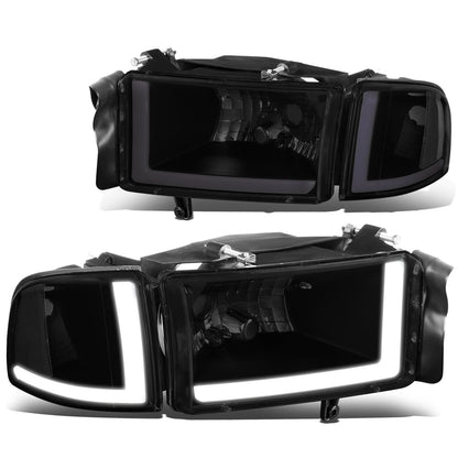 94-02 Dodge Ram LED DRL Headlights - Black Housing Smoke Lens