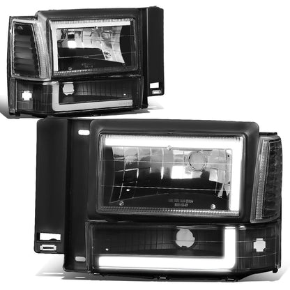 91-94 Ford Explorer LED DRL Headlights Black Housing Clear Corner