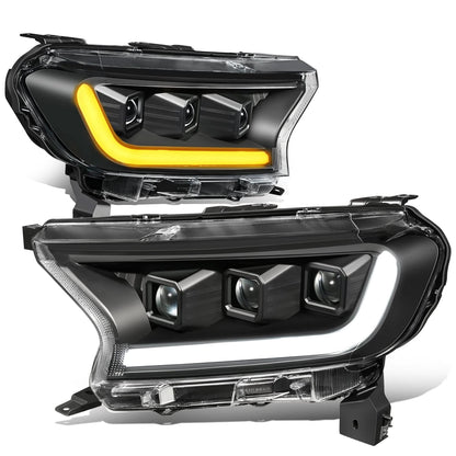 2019-2023 Ford Ranger LED DRL Headlights - Black Housing Clear Corner