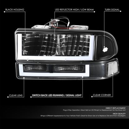 98-04 Chevy Blazer S10 Headlights Black/Clear Switchback U-LED DRL Signal