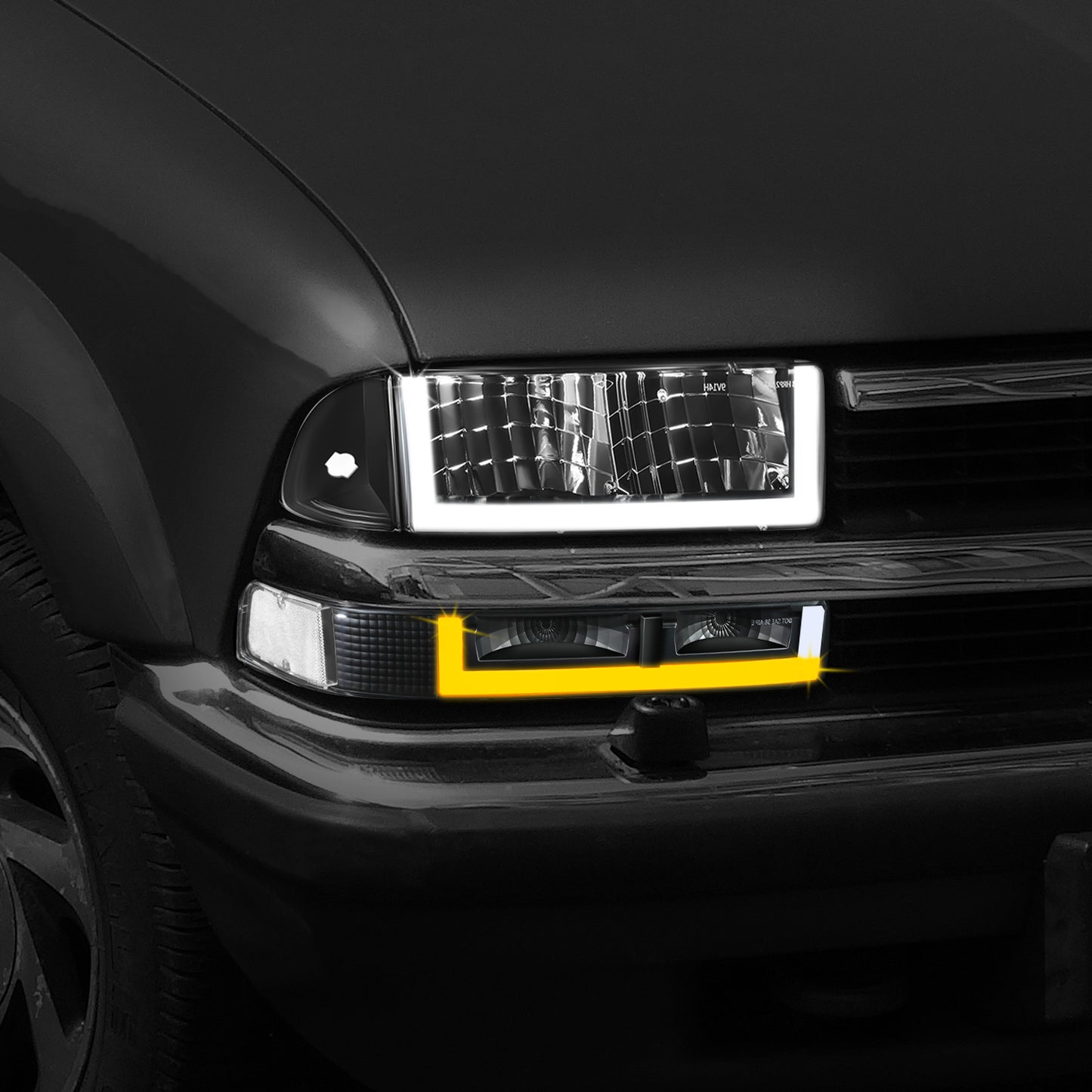 98-04 Chevy Blazer S10 Headlights Black/Clear Switchback U-LED DRL Signal