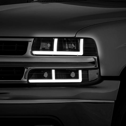 99-02 Silverado 00-06 Suburban Tahoe LED DRL Headlights Black Smoke Lens