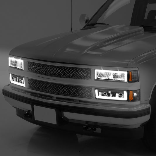 94-98 Chevy C10 C/K 1500 2500 Headlights Bumper Corner Lamps Black