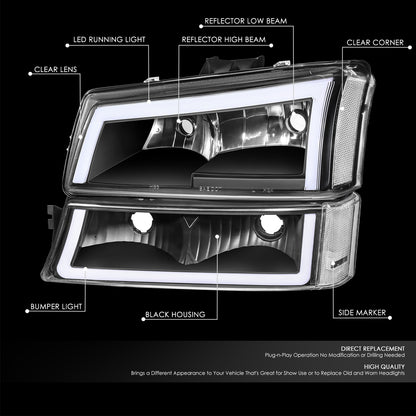 03-07 Silverado Avalanche Truck Headlights & Bumper Lamps Black