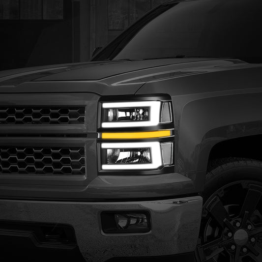 14-15 Chevy Silverado 1500 Headlights Black/Clear