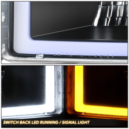 94-02 Dodge Ram 1500-3500 Headlights Black/Amber Switchback Dual L-LED DRL