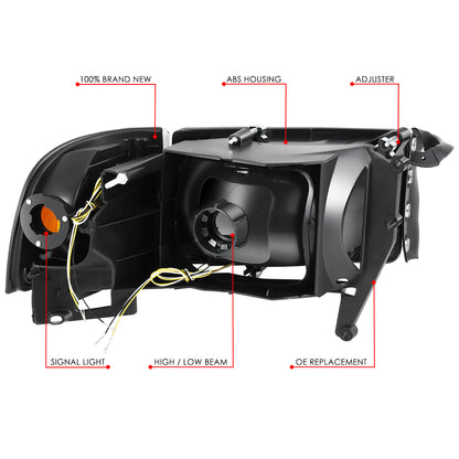 94-02 Dodge Ram 1500-3500 Headlights Black/Amber Switchback Dual L-LED DRL