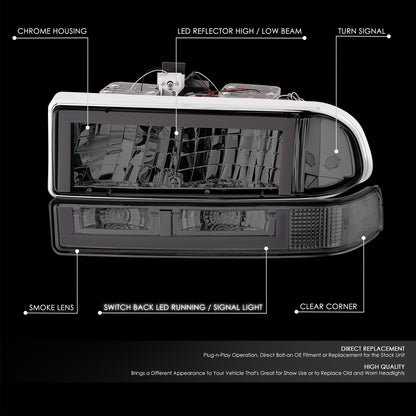 98-04 Chevy Blazer S10 Headlights Smoked/Clear Switchback Dual LED DRL