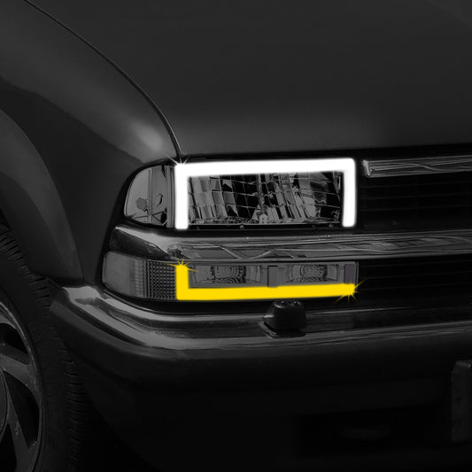 98-04 Chevy Blazer S10 Headlights Smoked/Clear Switchback Dual LED DRL