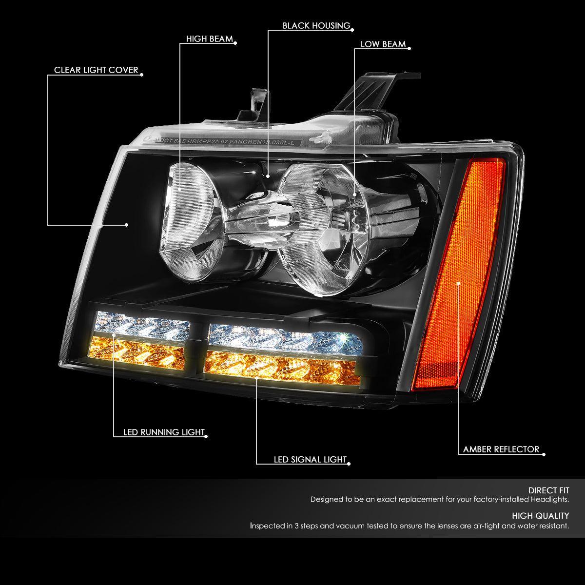 07-14 TAHOE SUBURBAN PAIR HEADLIGHT LAMPS BLACK/AMBER