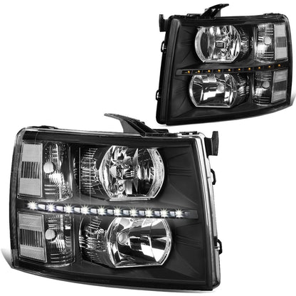 07-14 Chevrolet Silverado LED Reflector Headlights Black Housing
