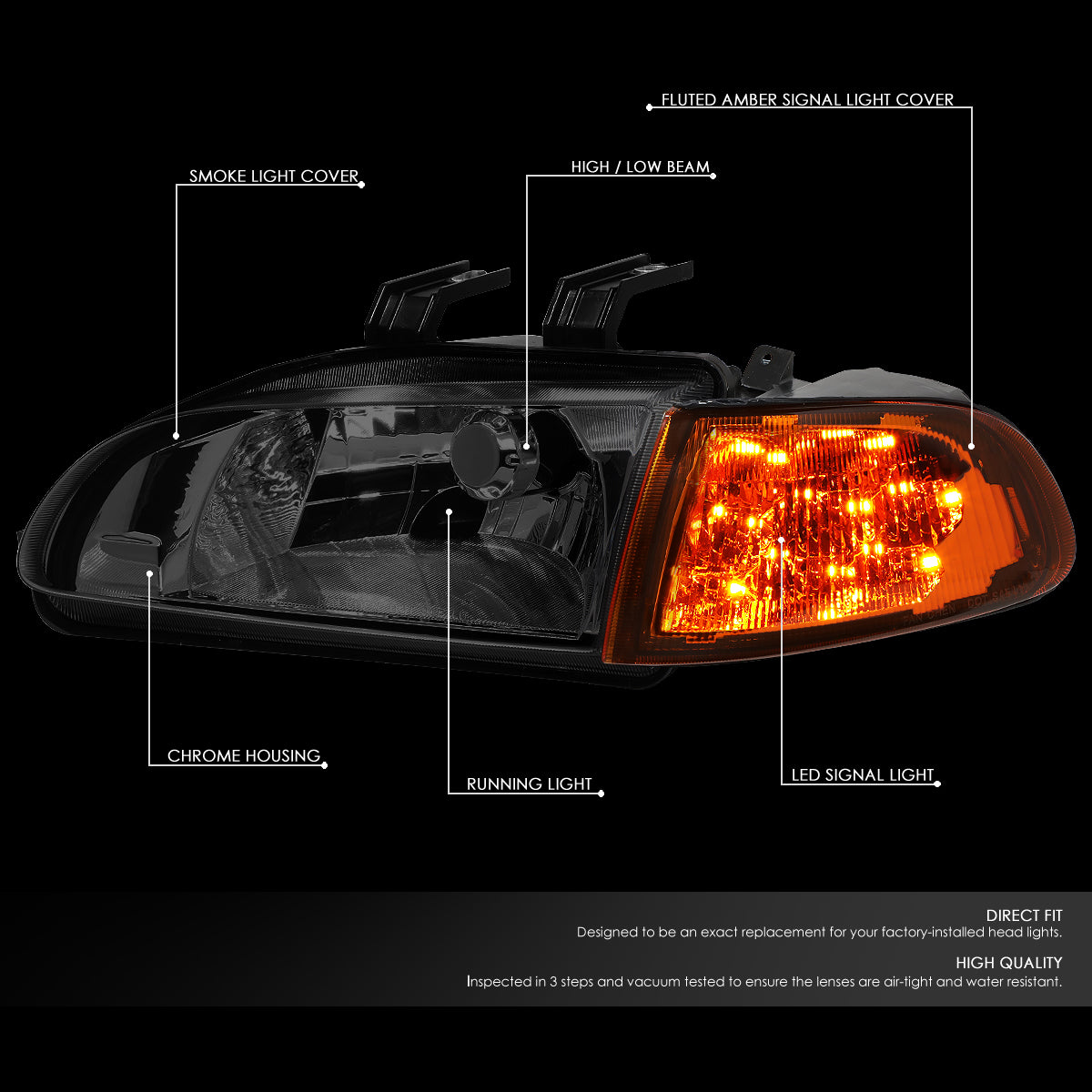 92-95 HONDA CIVIC 2/3DR SMOKED LENS HEADLIGHTS CORNER LAMPS