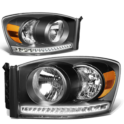 06-09 Dodge Ram LED DRL Headlights - Black Housing Amber Corner