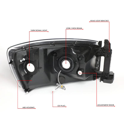06-09 Dodge Ram LED DRL Headlights - Black Housing Amber Corner