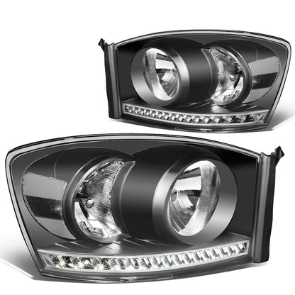 06-09 Dodge Ram LED DRL Headlights Black Housing Clear Corner