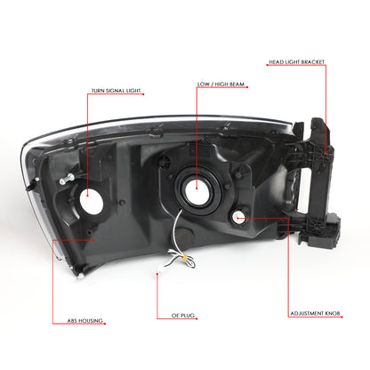 06-09 DODGE RAM 1500 2500 3500 LED DRL HEADLIGHTS BLACK/CLEAR