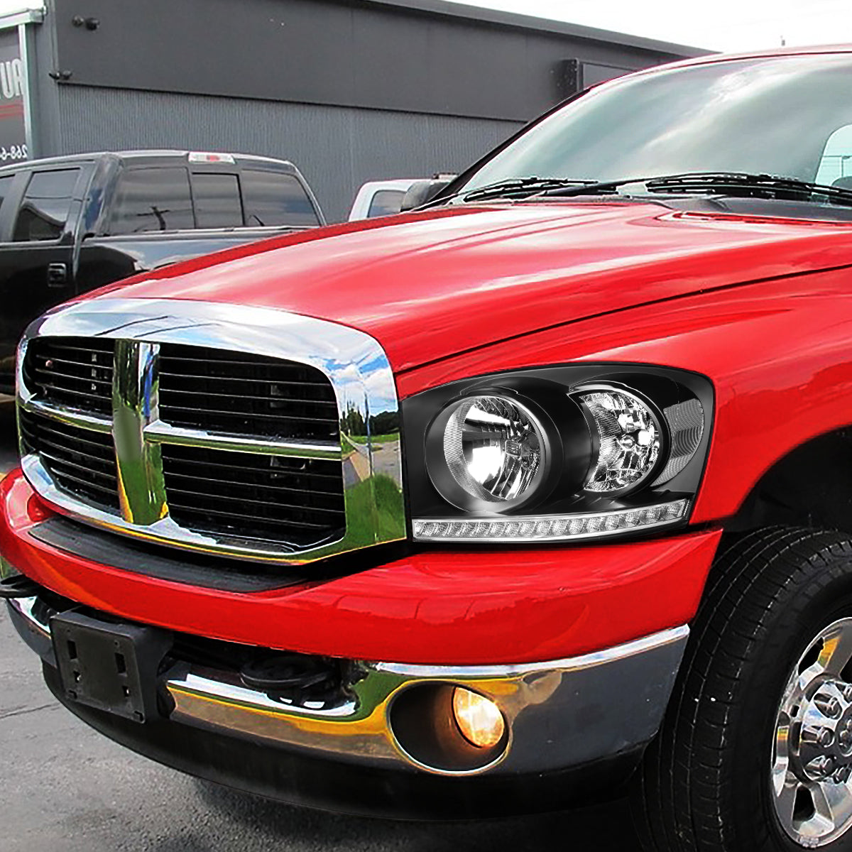 06-09 DODGE RAM 1500 2500 3500 LED DRL HEADLIGHTS BLACK/CLEAR