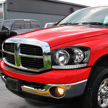 06-09 DODGE RAM 1500 2500 3500 LED DRL HEADLIGHTS BLACK/CLEAR