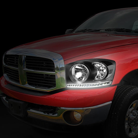 06-09 DODGE RAM 1500 2500 3500 LED DRL HEADLIGHTS BLACK/CLEAR