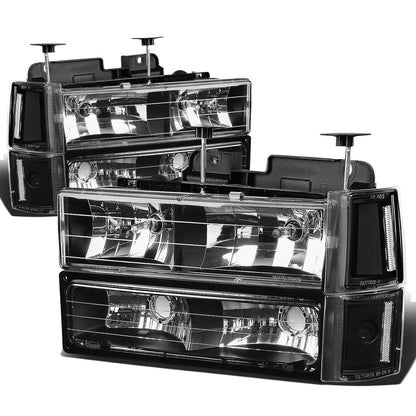 94-00 GMC C10 8PC Headlight Set - Black Housing Clear Corner
