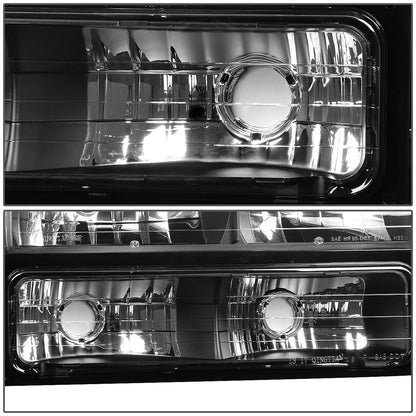94-00 GMC C10 8PC Headlight Set - Black Housing Clear Corner