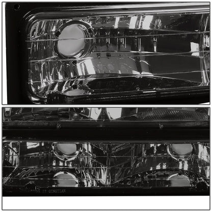 94-00 GMC C10 8PC Smoke Housing Headlight Set w/ Amber Corners