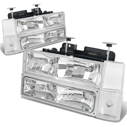 88-93 Chevrolet C10 Chrome Housing Clear Corner 8PC Headlight Set