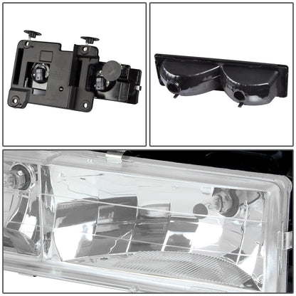 88-93 Chevrolet C10 Chrome Housing Clear Corner 8PC Headlight Set