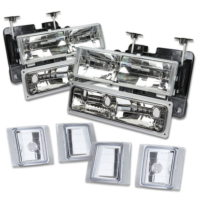 94-98 Chevrolet C10 8PC Chrome Housing Clear Corner Headlights