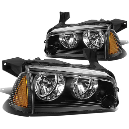 06-10 Dodge Charger 4PC Black Housing Amber Corner Headlights