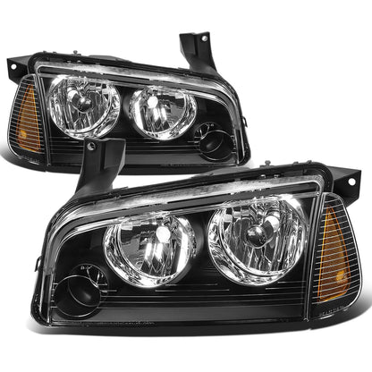 06-10 Dodge Charger 4PC Black Housing Amber Corner Headlights