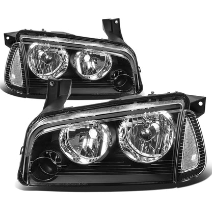 06-10 Dodge Charger Black Housing Clear Corner Headlights 4PC