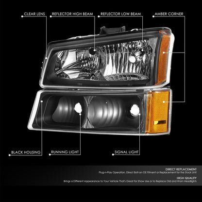 03-06 Chevy Silverado Avalanche Headlight Bumper Signal Lamps Black/Amber