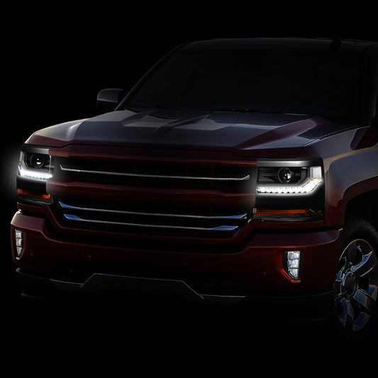 16-19 CHEVY SILVERADO 1500 BLACK/CLEAR HID PROJECTOR HEADLIGHTS