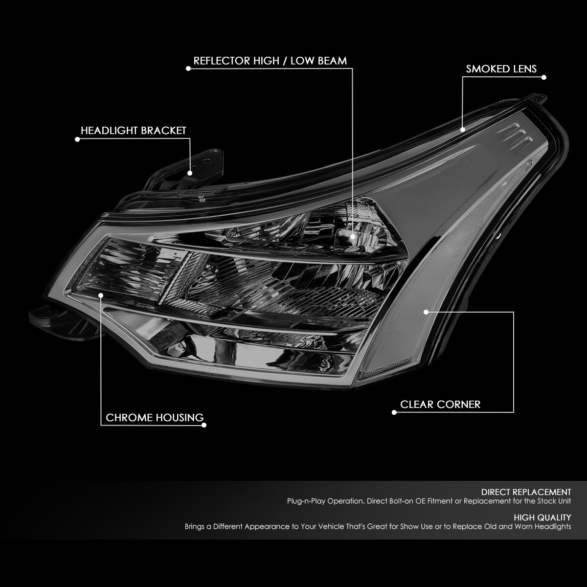 08-11 FORD FOCUS SEDAN COUPE OE STYLE SMOKED LENS CLEAR CORNER HEADLIGHTS