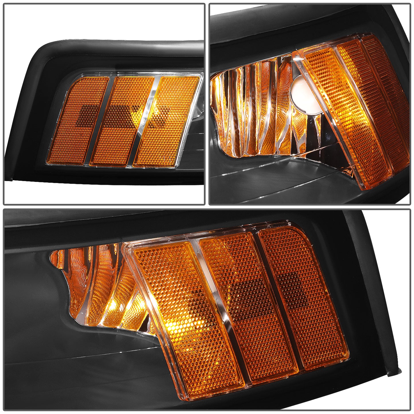 99-04 FORD MUSTANG BLACK HOUSING AMBER CORNER HEADLIGHT REPLACEMENT LAMPS