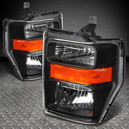 08-10 FORD F250 F350 SUPER DUTY BLACK HOUSING AMBER CORNER HEADLIGHT LAMPS