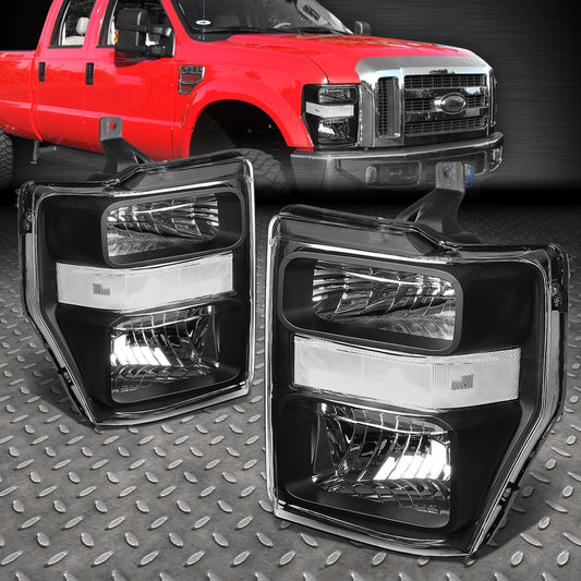 08-10 FORD F250 F350 SUPER DUTY BLACK HOUSING CLEAR CORNER HEADLIGHT LAMPS