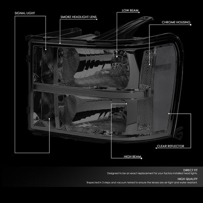07-14 GMC SIERRA 1500 2500 3500 SMOKED/CLEAR OE STYLE HEADLIGHT HEAD LAMPS