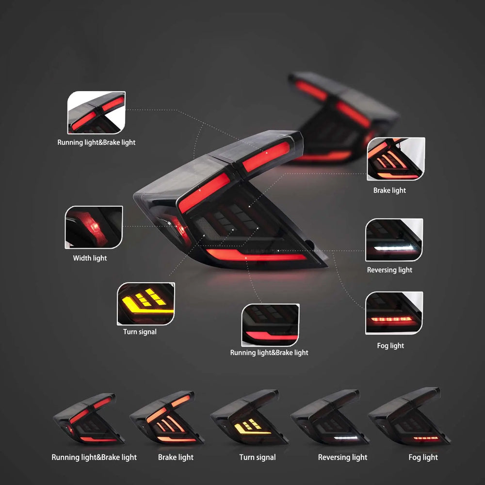 HRS 2017-21 Honda Civic 10th Gen Hatchback FK7 FK8 LED Tail Lights - V5
