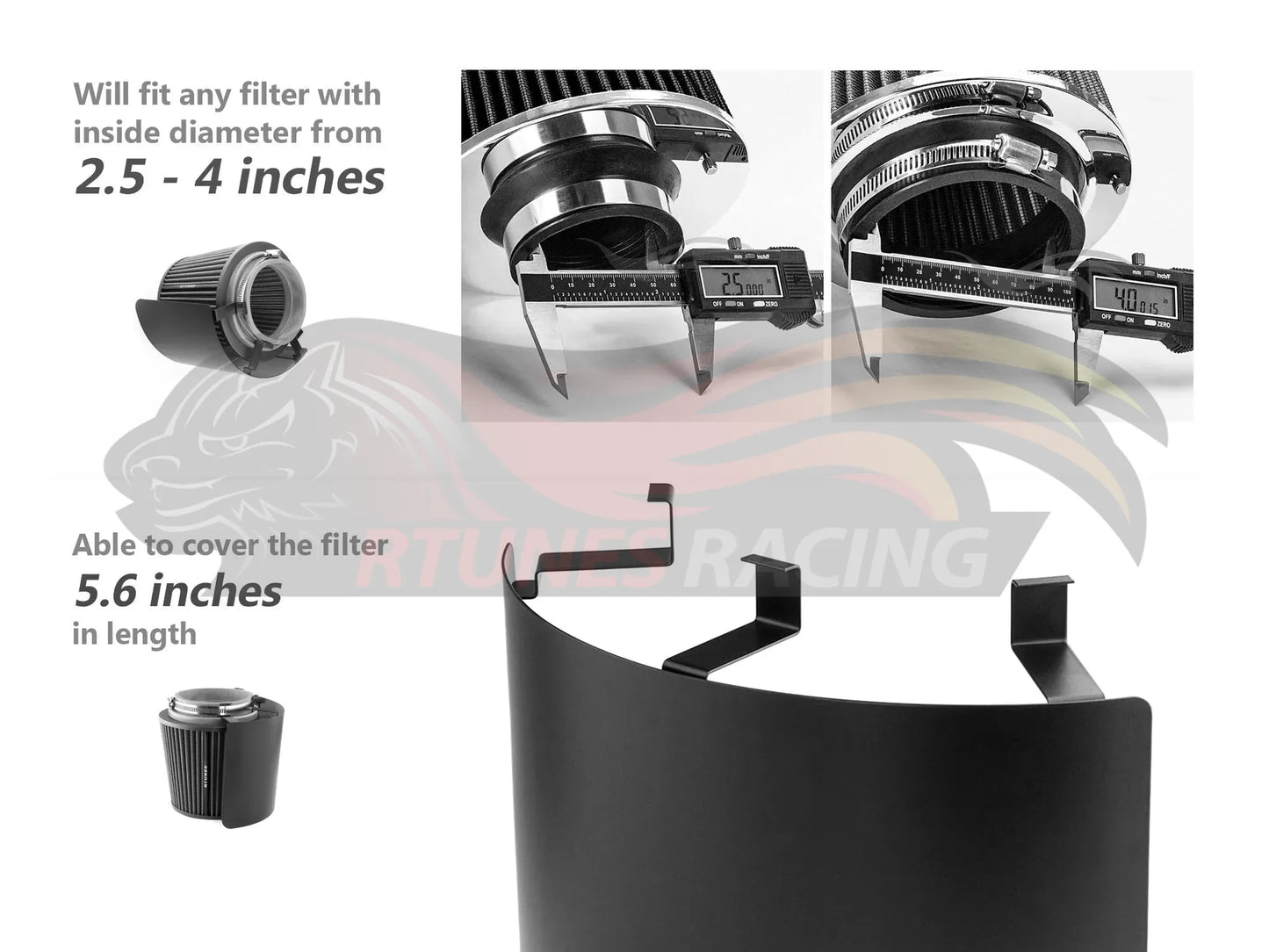 Rtunes Racing Universal Air Intake Cone Filter Cover Heat Shield Stainless Steel Black Cover with Filter | Rtunes Racing | SHIELD-CK-RAFR