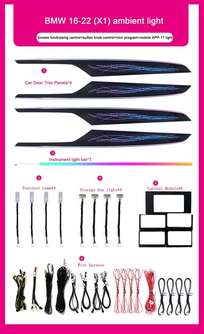BMW X1 F48 / X2 F49 Interior 64-Color Symphony Starry Sky LED Ambient Light Ribbon Kit 2016 - 2022